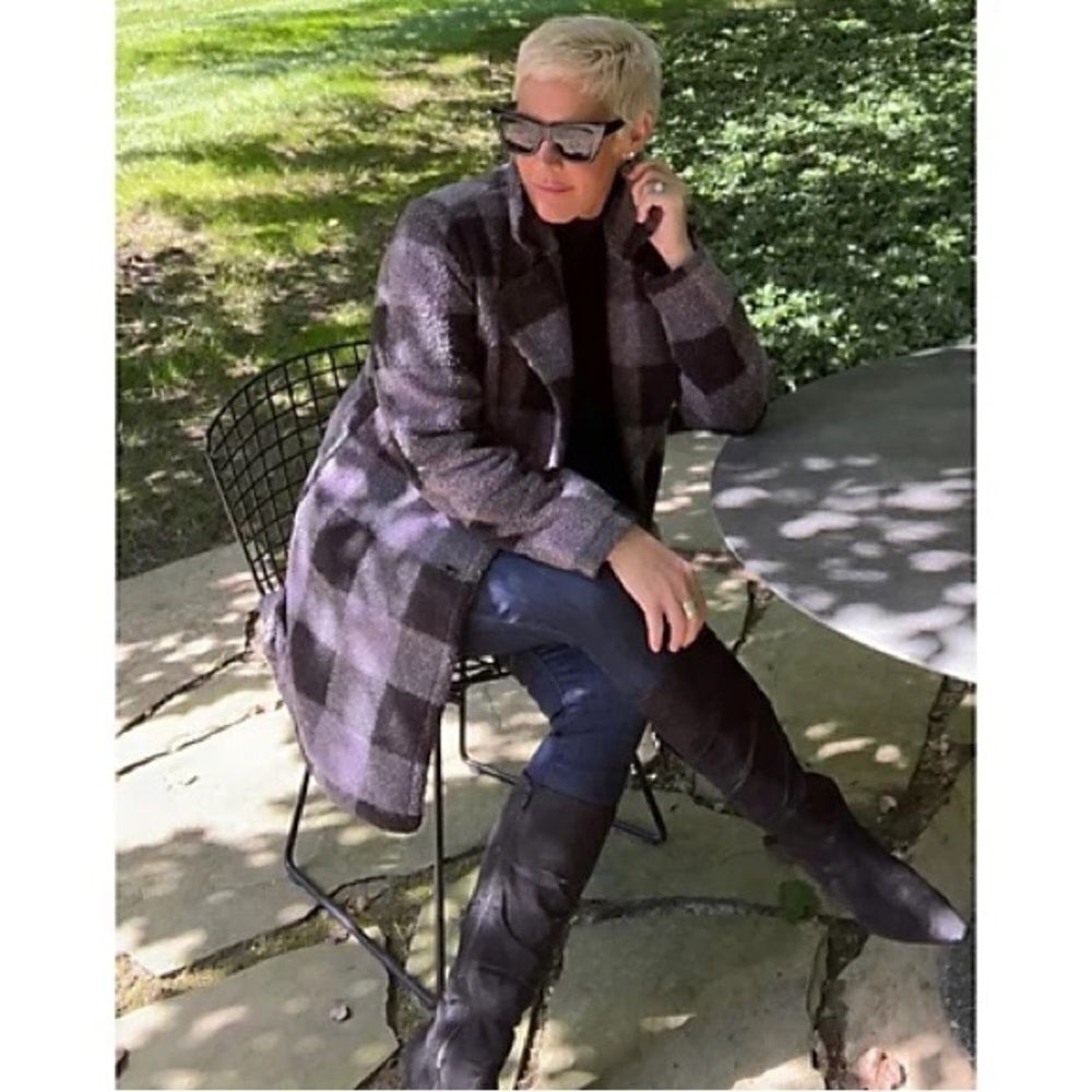 Joan Rivers Petite Buffalo Check Sherpa Teddy Coat - Picture 2 of 8